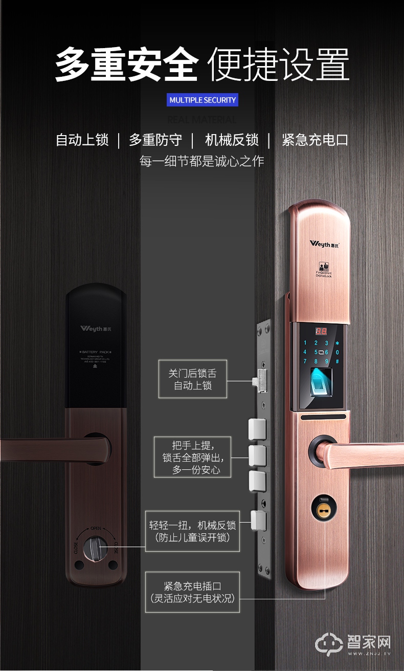 惠氏感应卡电子锁X33 指纹锁家用防盗门锁 自动滑盖智能锁 
