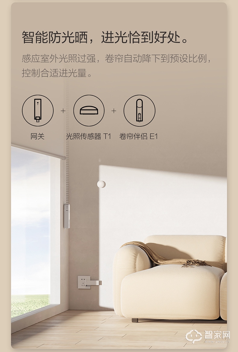 绿米Aqara卷帘伴侣E1 全自动升降电动智能窗帘电机